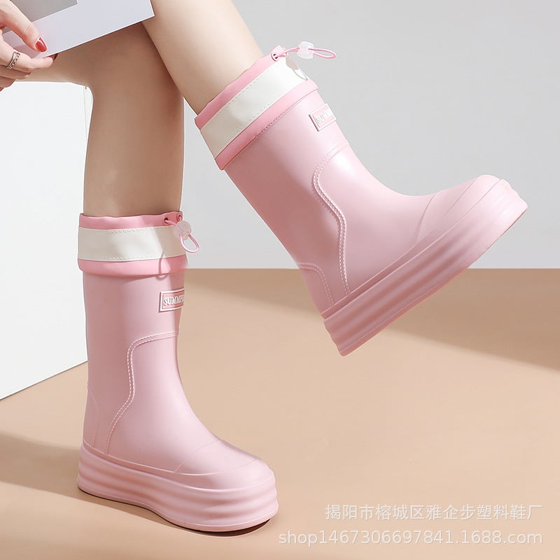 Rain Boots Women'S Mid-Barrel Fashionable And Trendy Outer Wearing Integrated Water Shoes Waterproof Non-Slip Rain Boots Soft Thick-Soled Wear-Resistant Rubber Shoes - Image 5